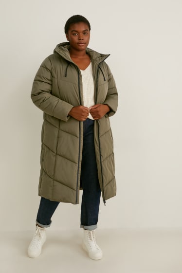 Donna - Cappotto trapuntato con cappuccio - verde