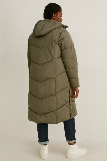 Donna - Cappotto trapuntato con cappuccio - verde