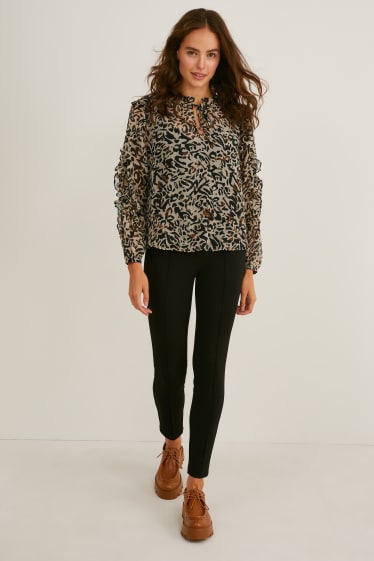 Femmes - Chemisier de gaze - à motif - noir / beige