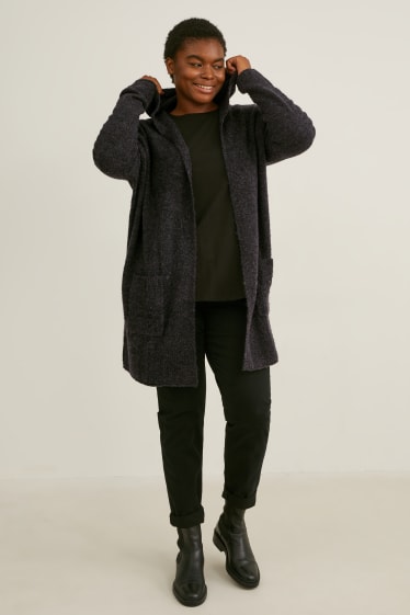 Donna - Cardigan bouclé con cappuccio - da materiali riciclati - antracite