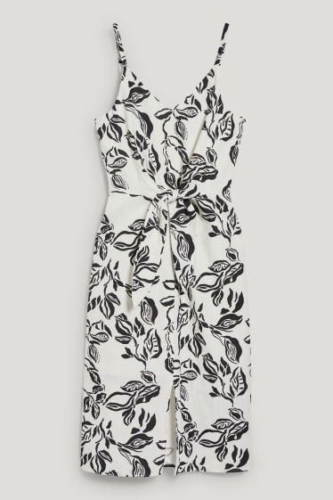 Dona - Vestit amb detall de nus - mescla de lli - de flors - negre/blanc