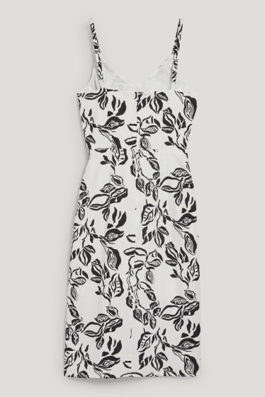 Dona - Vestit amb detall de nus - mescla de lli - de flors - negre/blanc