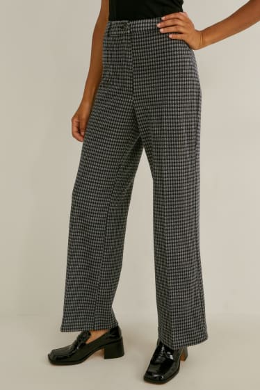 Donna - Pantaloni di stoffa - vita media - gamba ampia - a quadretti - grigio scuro