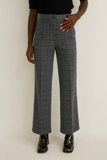 Donna - Pantaloni di stoffa - vita media - gamba ampia - da materiali riciclati - a quadretti - grigio / nero