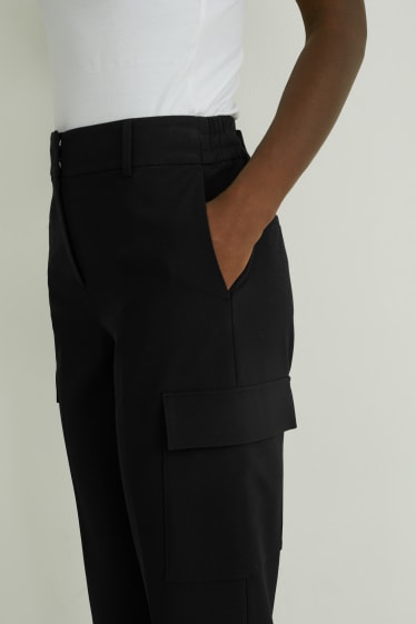 Damen - Cargohose - High Waist - Slim Fit - recycelt - schwarz