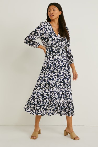 Mujer - Vestido fit & flare - de flores - negro / blanco