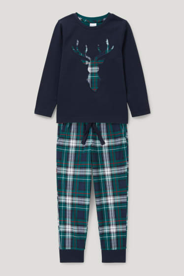 Garçons - Pyjama avec pantalon en flanelle - 2 pièces - vert foncé / bleu foncé