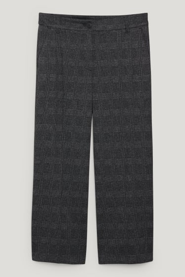 Donna - Pantaloni di stoffa - vita alta - gamba ampia - da materiali riciclati - a quadretti - grigio scuro