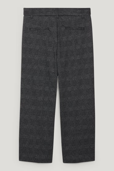 Donna - Pantaloni di stoffa - vita alta - gamba ampia - da materiali riciclati - a quadretti - grigio scuro