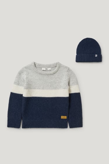 Toddler Boys - Set - trui en gebreide muts - 2-delig - donkerblauw