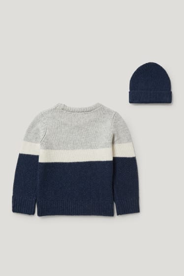Toddler Boys - Set - trui en gebreide muts - 2-delig - donkerblauw