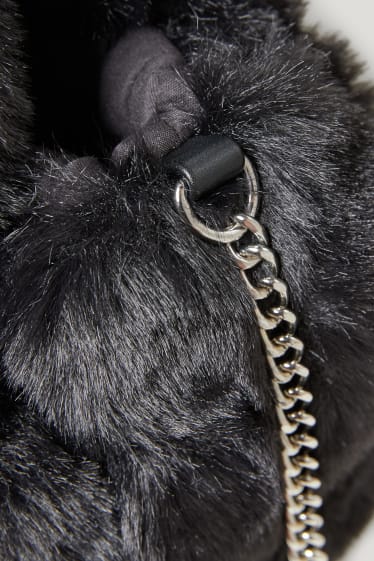 Clockhouse femme - CLOCKHOUSE - Petit sac à bandoulière en fausse fourrure - noir
