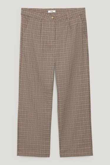Donna - Pantaloni di stoffa - vita alta - regular fit - da materiali riciclati - a quadretti - marrone chiaro