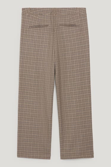 Donna - Pantaloni di stoffa - vita alta - regular fit - da materiali riciclati - a quadretti - marrone chiaro
