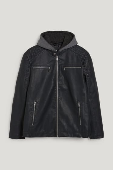Exklusiv Online - CLOCKHOUSE - Bikerjacke mit Kapuze - Lederimitat - schwarz