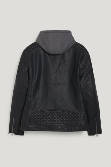 Exklusiv Online - CLOCKHOUSE - Bikerjacke mit Kapuze - Lederimitat - schwarz