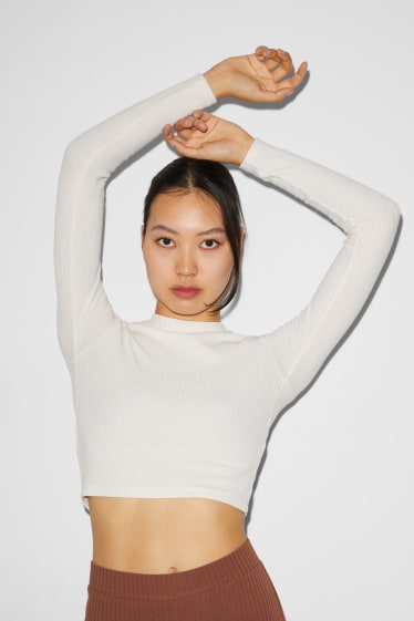 Exclusiu online - CLOCKHOUSE - samarreta crop de màniga llarga - blanc trencat