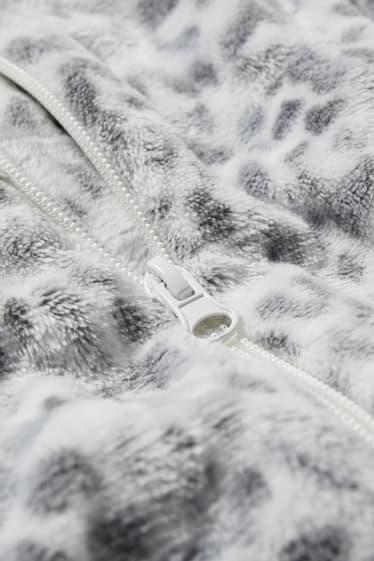 Dames - Jumpsuitpyjama van fleece - met patroon - wit / grijs