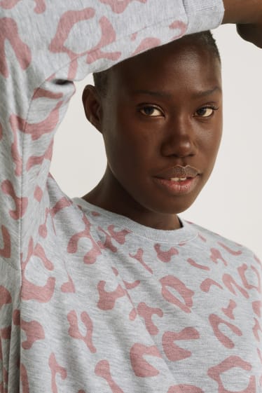 Damen - Bigshirt - gemustert - grau-melange