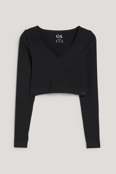 Damen - Crop Langarmshirt - Yoga - 4 Way Stretch - recycelt - schwarz
