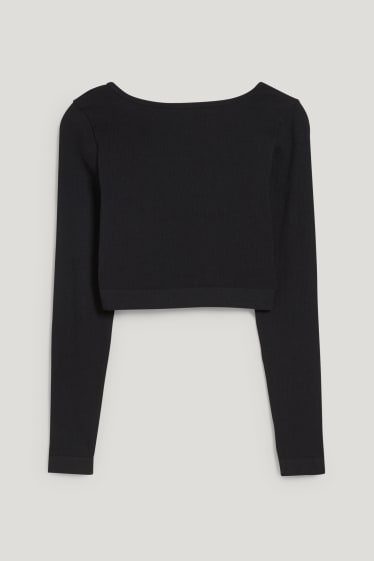 Damen - Crop Langarmshirt - Yoga - 4 Way Stretch - recycelt - schwarz