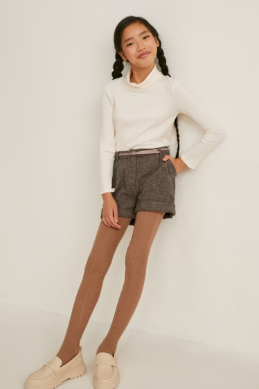 Filles - Ensemble - short avec ceinture et collant - 3 pièces - marron foncé