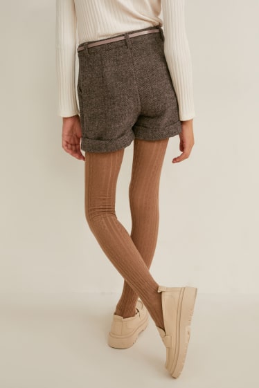 Filles - Ensemble - short avec ceinture et collant - 3 pièces - marron foncé