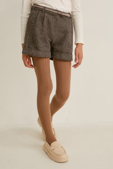 Filles - Ensemble - short avec ceinture et collant - 3 pièces - marron foncé