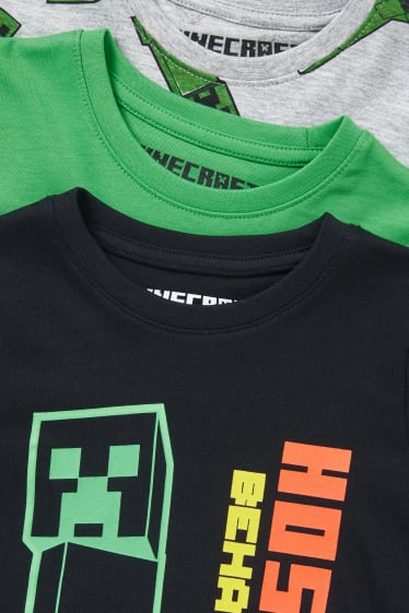 Garçons - Lot de 3 - Minecraft - hauts à manches longues - blanc / argent
