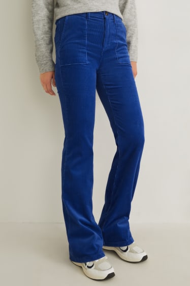 Mujer - Pantalón de pana - high waist - wide flare - azul