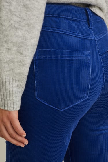 Dames - Broek van corduroy - high waist - wide flare - blauw