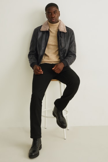 Men - Leather bomber jacket - black