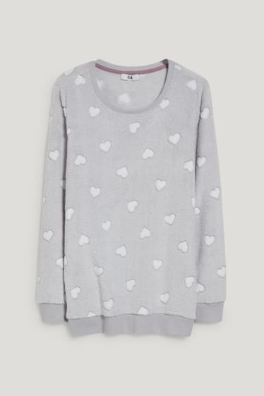 Dames - Pyjamashirt van fleece - met patroon - licht grijs-mix