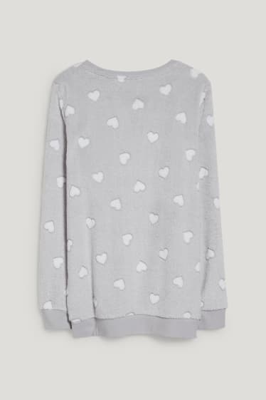 Dames - Pyjamashirt van fleece - met patroon - licht grijs-mix