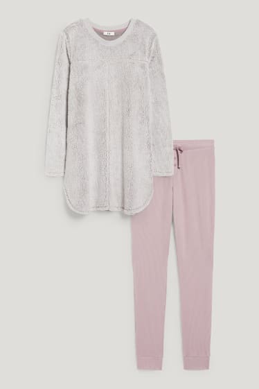 Dames - Pyjama van fleece - grijs-mix