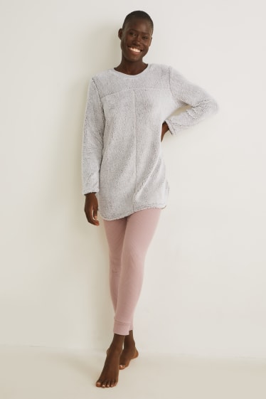 Dames - Pyjama van fleece - grijs-mix