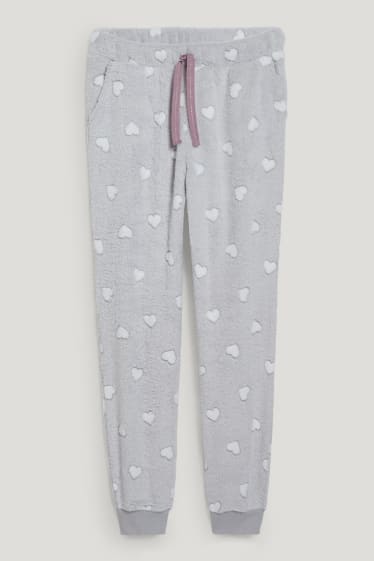Dames - Pyjamabroek van fleece - met patroon - lichtgrijs