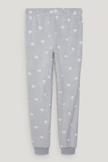 Dames - Pyjamabroek van fleece - met patroon - lichtgrijs