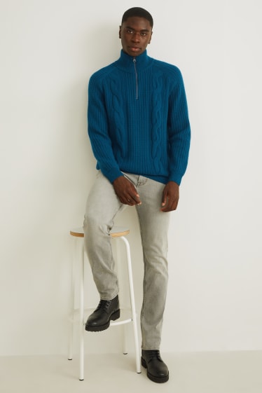Herren - Pullover - Woll-Mix - dunkeltürkis