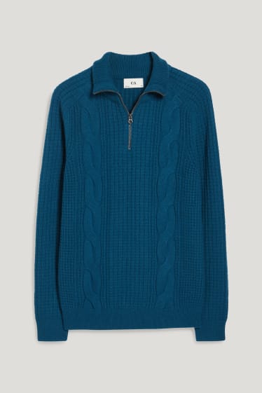 Herren - Pullover - Woll-Mix - dunkeltürkis