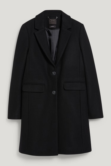 Donna - Cappotto con spalle imbottite - misto lana - nero