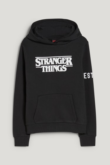 Kids Girls - Stranger Things - bluza z kapturem rękawem - czarny