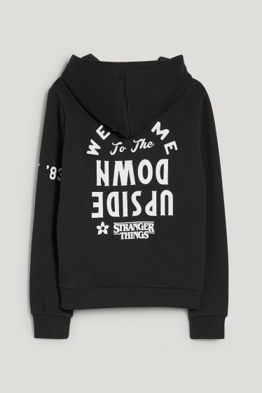 Kids Girls - Stranger Things - bluza z kapturem rękawem - czarny