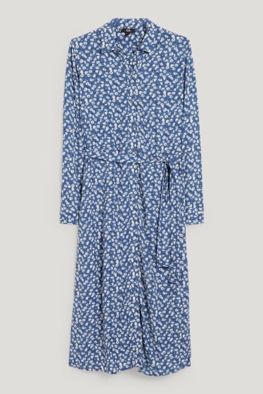 Femmes - Robe - à fleurs - bleu foncé / blanc