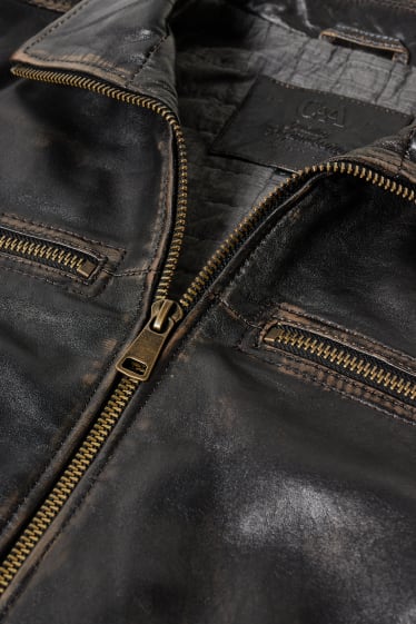 Uomo - Giacca di pelle - marrone scuro