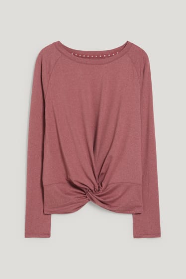 Dames - Longsleeve met knoop in de stof - yoga - 4 Way Stretch - bordeaux mix