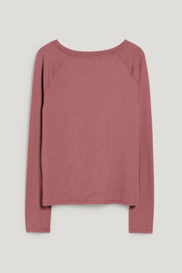 Dames - Longsleeve met knoop in de stof - yoga - 4 Way Stretch - bordeaux mix