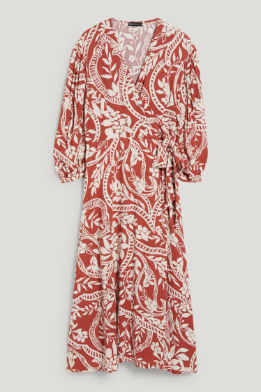 Dames - Jurk - gebloemd - rood / crème wit