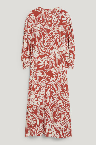Dames - Jurk - gebloemd - rood / crème wit