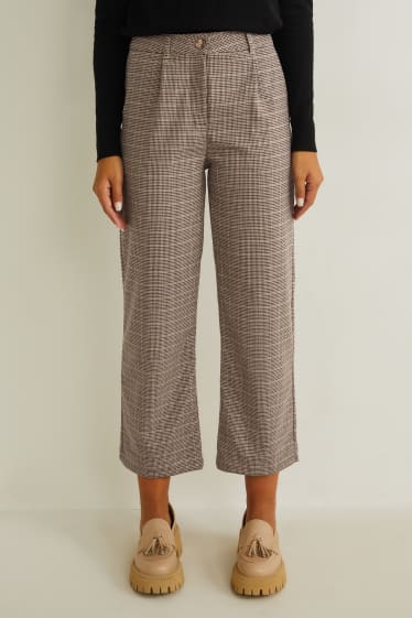Donna - Pantaloni di stoffa - vita alta - regular fit - da materiali riciclati - a quadretti - marrone chiaro